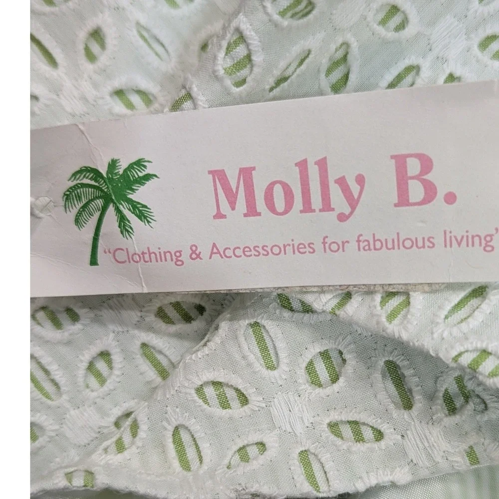 Molly B. White Eyelet Green Striped Lined Skirt Sz 8 Cottagecore Preppy Romantic